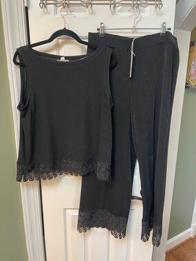 Chico's Black Lace-Trim Tank & Pants Set